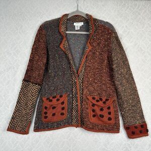 Coldwater Creek Knit Blazer Jacket Womens M Mixed Print Lagenlook Artsy Bohemian